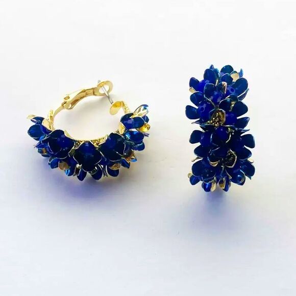 Anthropologie Blue and Gold Floral Earrings - Picture 1 of 9